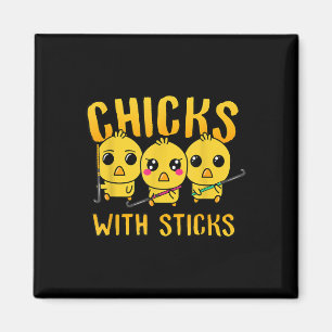 Hockeymeisjes Met Sticks Schattige Veldhockey  Magneet