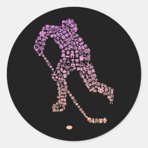 Hockeyspeler Icoon Hockeyspeler Uitrusting _ Meisj Ronde Sticker