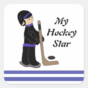 Hockeyspeler met Stok en Puck Vierkante Sticker