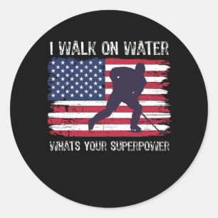 Hockeyspeler met vlag VS Ronde Sticker