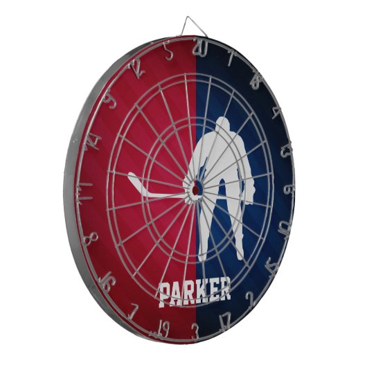 Hockeyspeler; Rood, Wit en Blauw Dartbord (Voorkant Links)