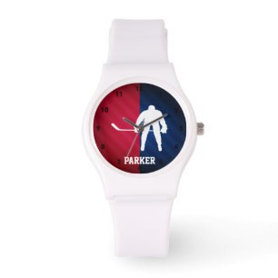 Hockeyspeler; Rood, Wit en Blauw Horloge