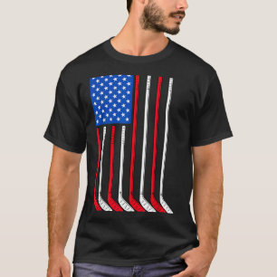 Hockeystick Usa Vlag Patriottische Speler Ijs Spor T-shirt