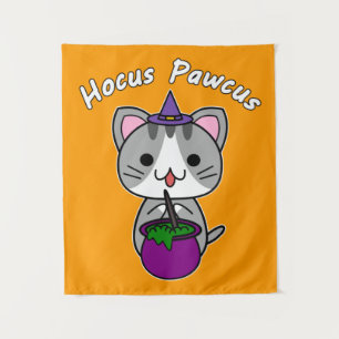 Hocus Pawcus - Gray Tabby Cat - White Writing Wandkleed