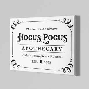 Hocus Pocus Apotheek Zwart en Wit Halloween Canvas Afdruk
