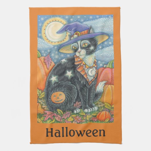 HOCUS POCUS BLACK CAT WITCH HOLIDAY KITCHEN TOWEL THEEDOEK (Verticaal)