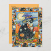 HOCUS POCUS BLACK CAT WITCH & MOUSE HALLOEEN FEESTDAGENKAART (Voorkant / Achterkant)
