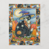HOCUS POCUS BLACK CAT WITCH & MOUSE HALLOEEN FEESTDAGENKAART (Voorkant)