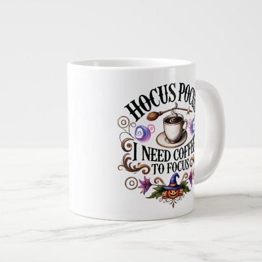 "Hocus Pocus I Need Coffee" Funny Witchy Extra Grote Beker (Voorkant rechts)