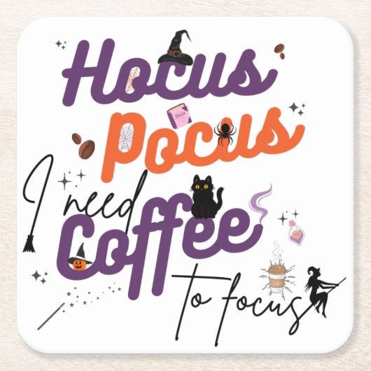 Hocus Pocus Ik heb koffie nodig om Notitieboek te Vierkante Kartonnen Onderzetter (Voorkant)