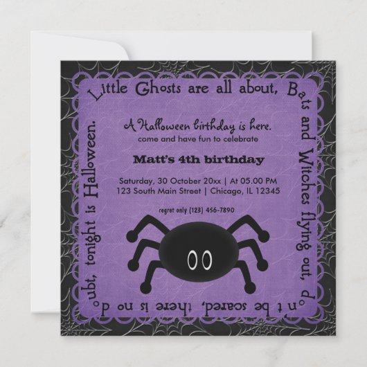 Hocus Pocus Spider Birthday (Paars) Kaart (Voorkant)