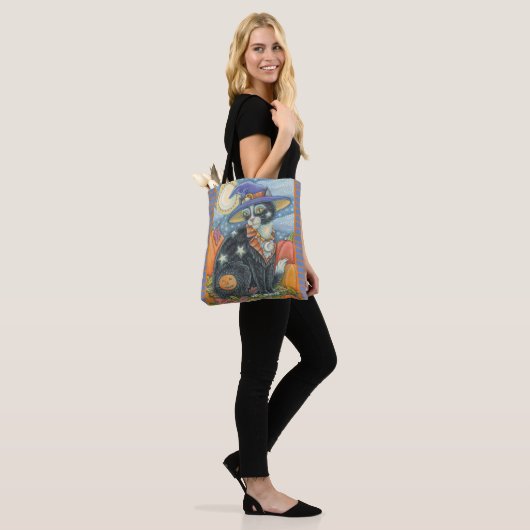 HOCUS POCUS ZWARTE KATTENHEKS SCHOUDER CANVAS TAS (Op model)