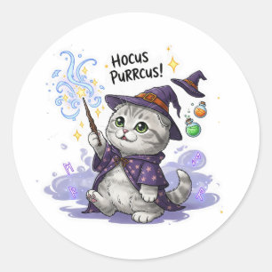 Hocus Purcus Fold - Schotse Vouw Kat Halloween Ronde Sticker