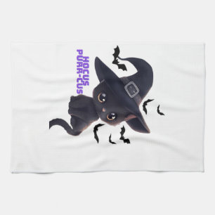Hocus Purr-cus Schattige Zwarte Kat Halloween Kuns Theedoek