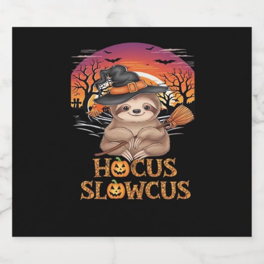 Hocus Slowcus Luiaard liefhebbers Halloween kostuu Sparkling Wijnetiket (Enkel label)