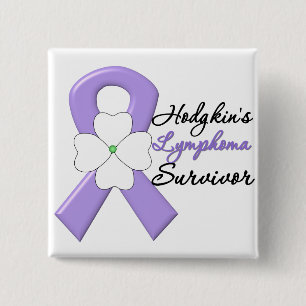 Hodgkin's Lymfoom Survivor Flower Ribbon Vierkante Button 5,1 Cm