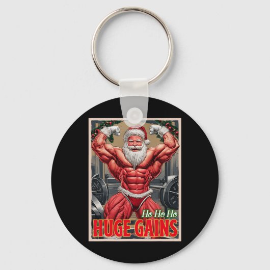 Hoe enorm winsten pompen bodybuilder kerstmis sleutelhanger (Voorkant)