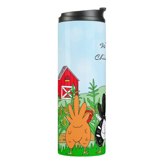 Hoe gaat het met Chicken Butt? | Funny Humor Thermosbeker (Gedraaid links)