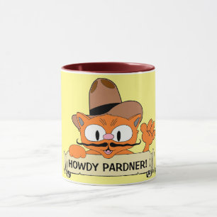 "HOE GAT!" Tekenfilm Cowboy Snorharen Kat Grappig Mok