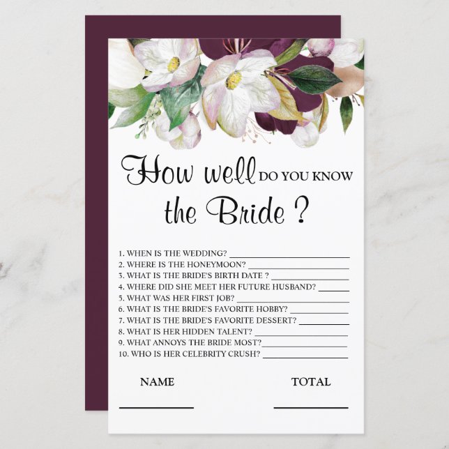 Hoe goed ken ik de Bride Floral Bridal Game? (Voorkant / Achterkant)
