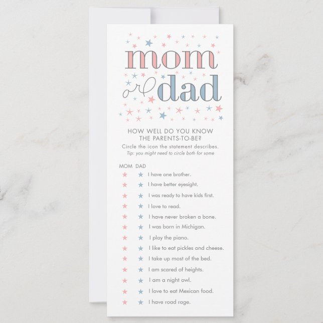 Hoe goed ken je Baby shower game Kaart? (Voorkant)