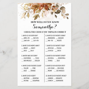 Hoe goed ken je de Bride Fall Shower Game kaart