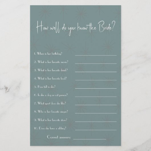 Hoe goed ken je de Bride? Shower Game Flyer (Voorkant)