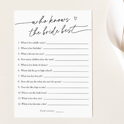Hoe goed ken je de bruid bruids spel Kaart