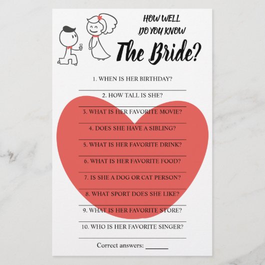 Hoe goed ken je de bruid spelkaart flyer (Voorkant)