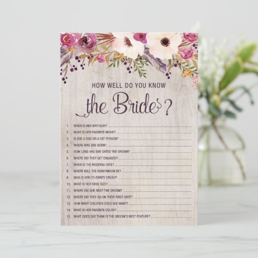 Hoe goed ken je het Bride Vrijgezellenfeest Game? Kaart (Staand voorkant)