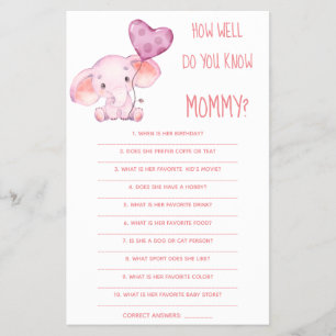 Hoe goed ken je mama Baby Shower spelkaart Flyer