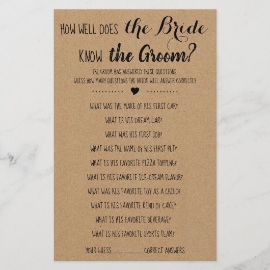 Hoe goed kent de Bride de Groom Game Kaart? Flyer (Voorkant)