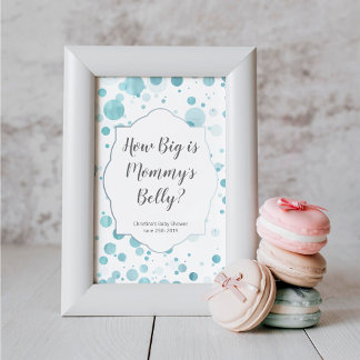"Hoe groot is mama's Belly" blauw Baby shower Poster