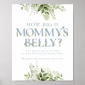 Hoe groot is mama's buik Blauwe baby shower Poster (Voorkant)