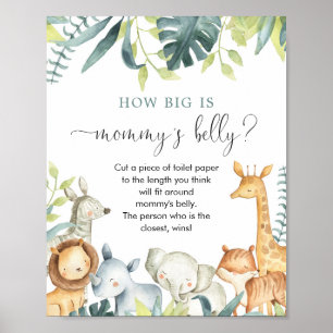 Hoe groot is mama's buik safari baby shower spel poster