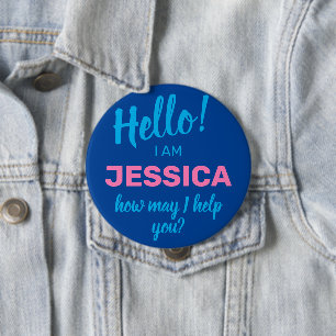 Hoe kan ik u helpen uw blauwe vriendschappelijke b ronde button 4,0 cm