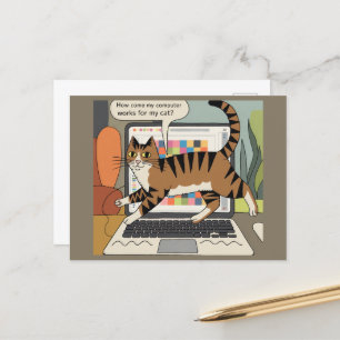 Hoe komt mijn computer werkt voor Cat Funny Cartoo Briefkaart
