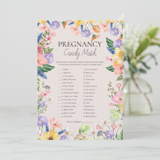 Hoe lief het is zwangerschap Snoep Match Game Kaar Kaart (Staand voorkant)