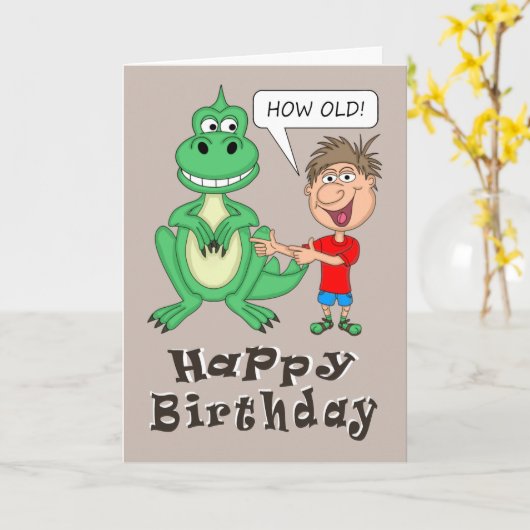 Hoe oud dinosaurus verjaardag kaart (Gele Bloem)
