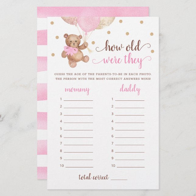 Hoe oud waren ze Baby shower Teddy Bear? (Voorkant / Achterkant)
