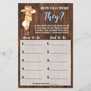 Hoe oud waren ze cowboy Baby shower Game Card? Flyer