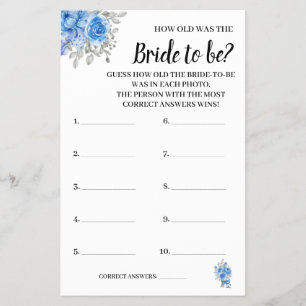Hoe oud was de Blue Flowers Shower Game Card Flyer