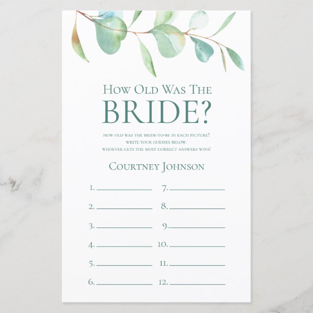 Hoe oud was de Bride Eucalyptus? (Voorkant)