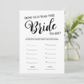 Hoe oud was de Bride Vrijgezellenfeest Game Kaart (Staand voorkant)