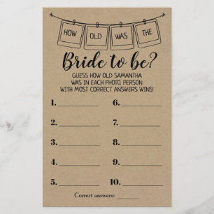 Hoe oud was de bruid "Rustic Bruiloft Spel" Flyer