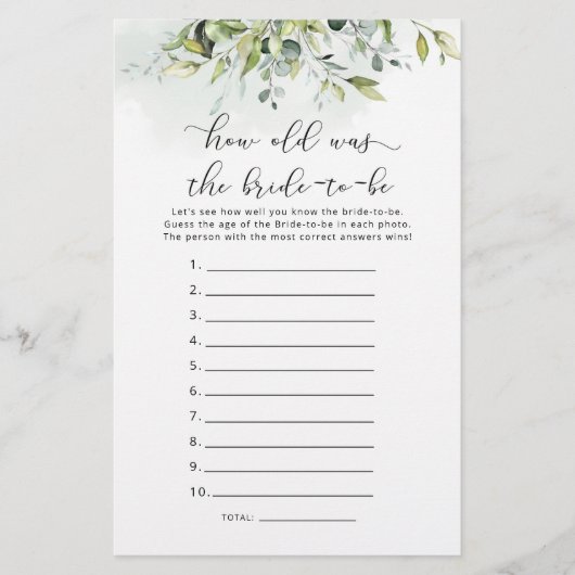 Hoe oud was het bruid-tot-zijn spel? (Voorkant)