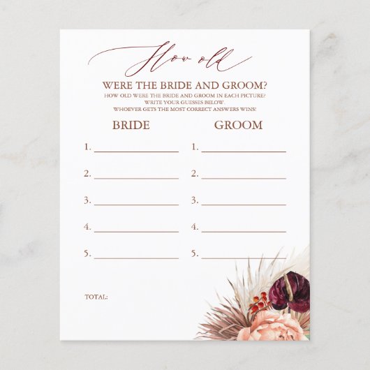 Hoe oud was het spel van de BRIDE en de GROOM? (Voorkant)