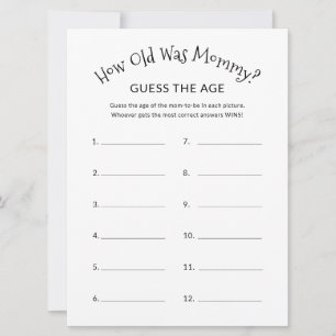 Hoe oud was mama minimalistisch Baby shower spel Kaart