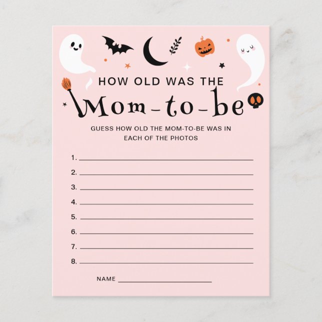 Hoe oud was mama roze halloween Baby shower spel (Voorkant)