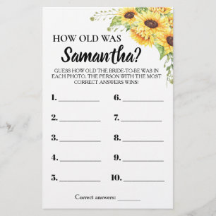 Hoe oud was ze Bruidsmeisjesfeest Zonnebloemen Spe Flyer